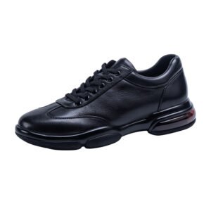 Men’s Premium Leather Sneakers – Black, Air-Cushioned & Comfortable