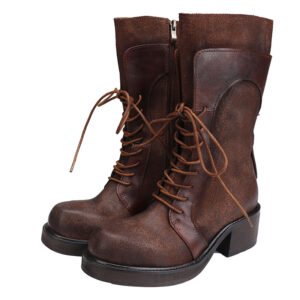 Vintage Women’s Martin Mid-Calf Boots – First-Layer Burnished Cowhide Leather