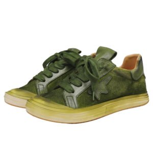 Women’s Casual Lace-Up Sneakers – Genuine Cowhide Leather